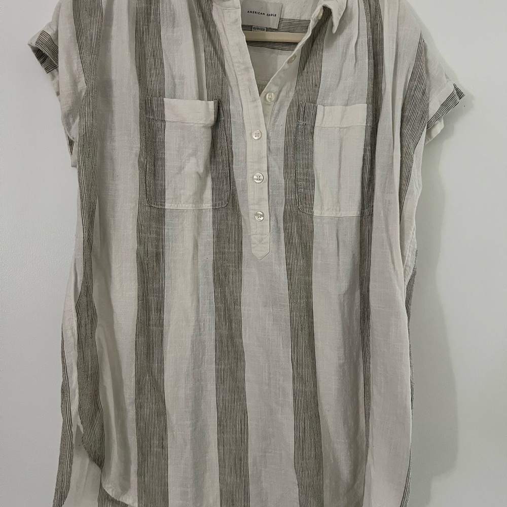 Olive Green Striped Button-Up Shirt